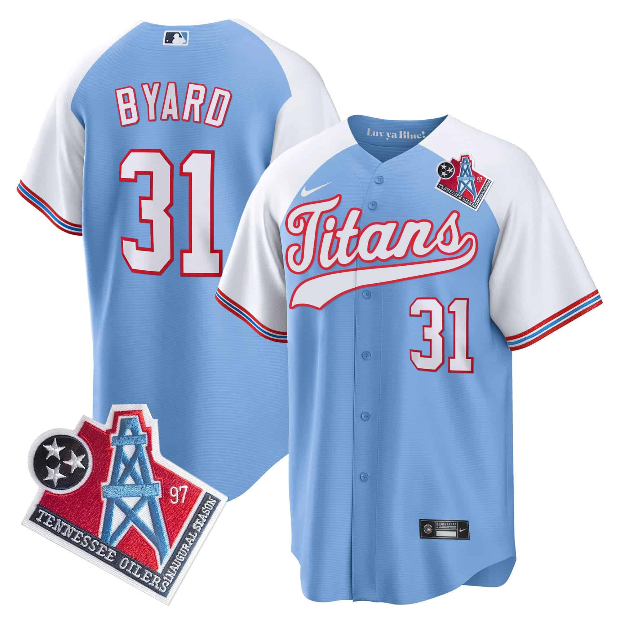 Men Tennessee Titans #31 Byard Light Blue Nike 1997 Throwback Limited Cool Base NFL Jersey style 1
